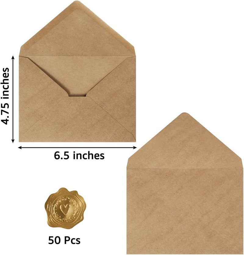 Toperd 50 Pack A6 Envelopes for 4 x 6 Greeting Cards, Birthday Party, Photos, Baby Shower and Wedding Invitation Cards, 6 1/2 x 4 3/4 Inches (Brown) - Image 2